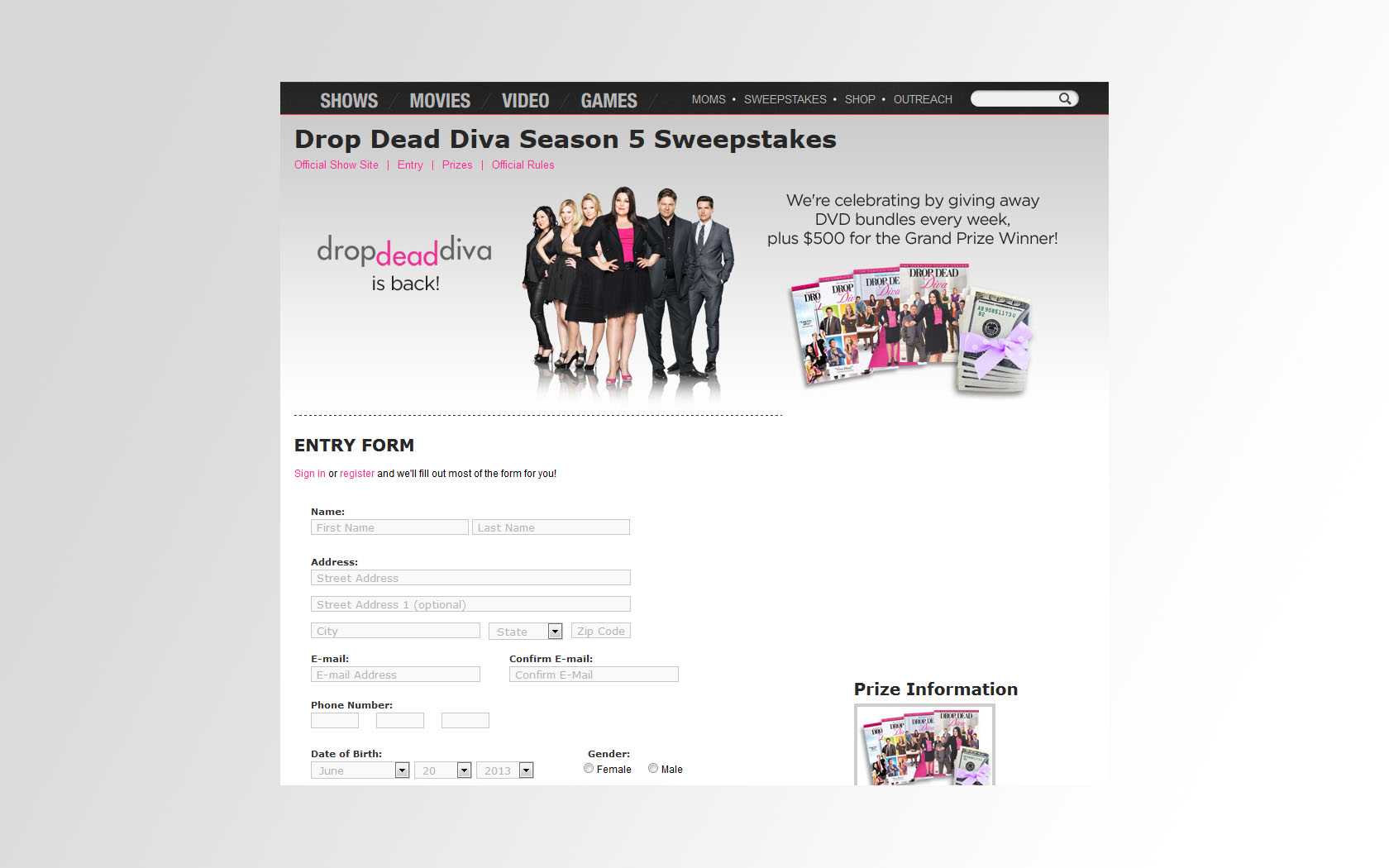 drop dead diva sweepstakes