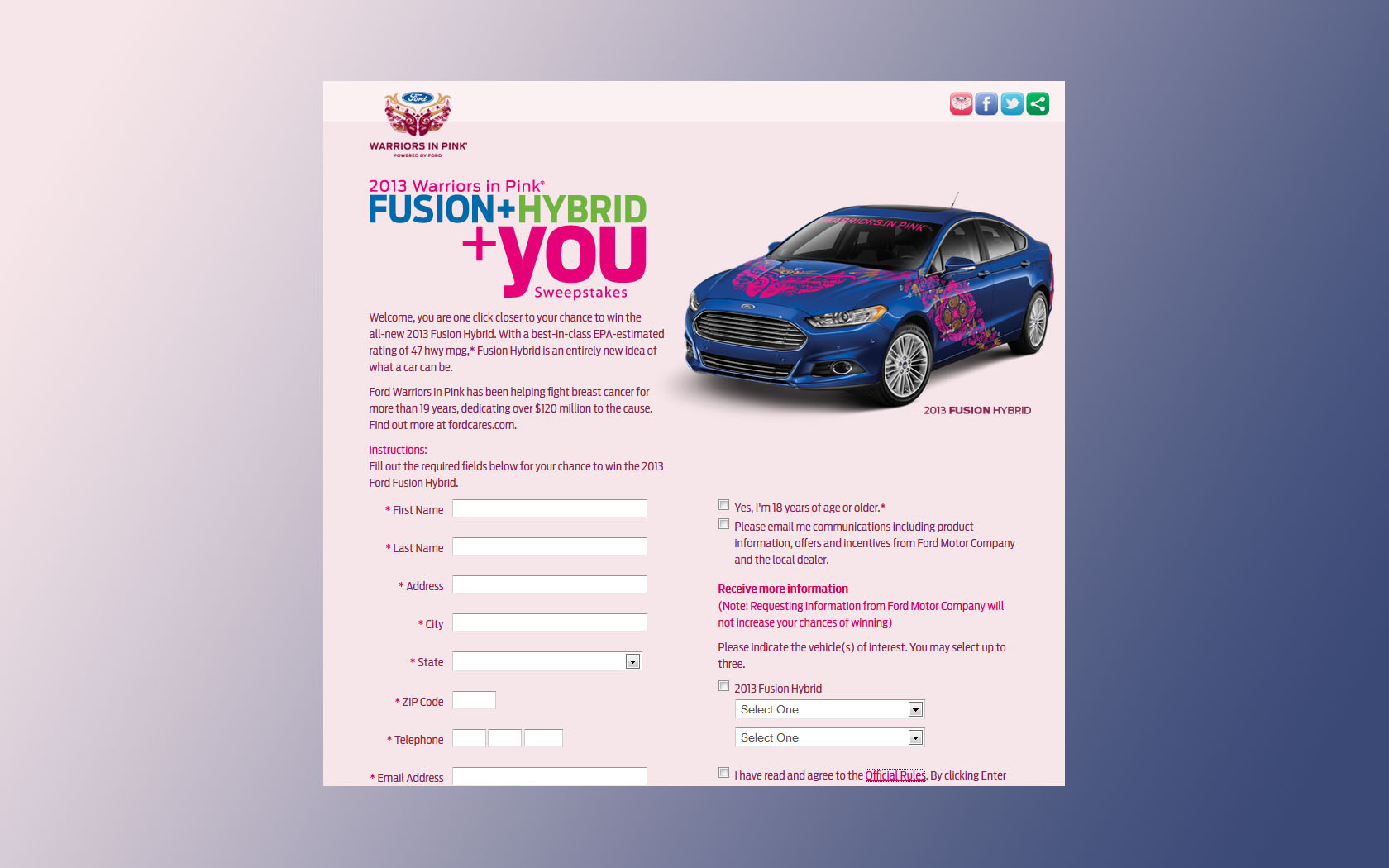 fusion hybrid you sweepstakes