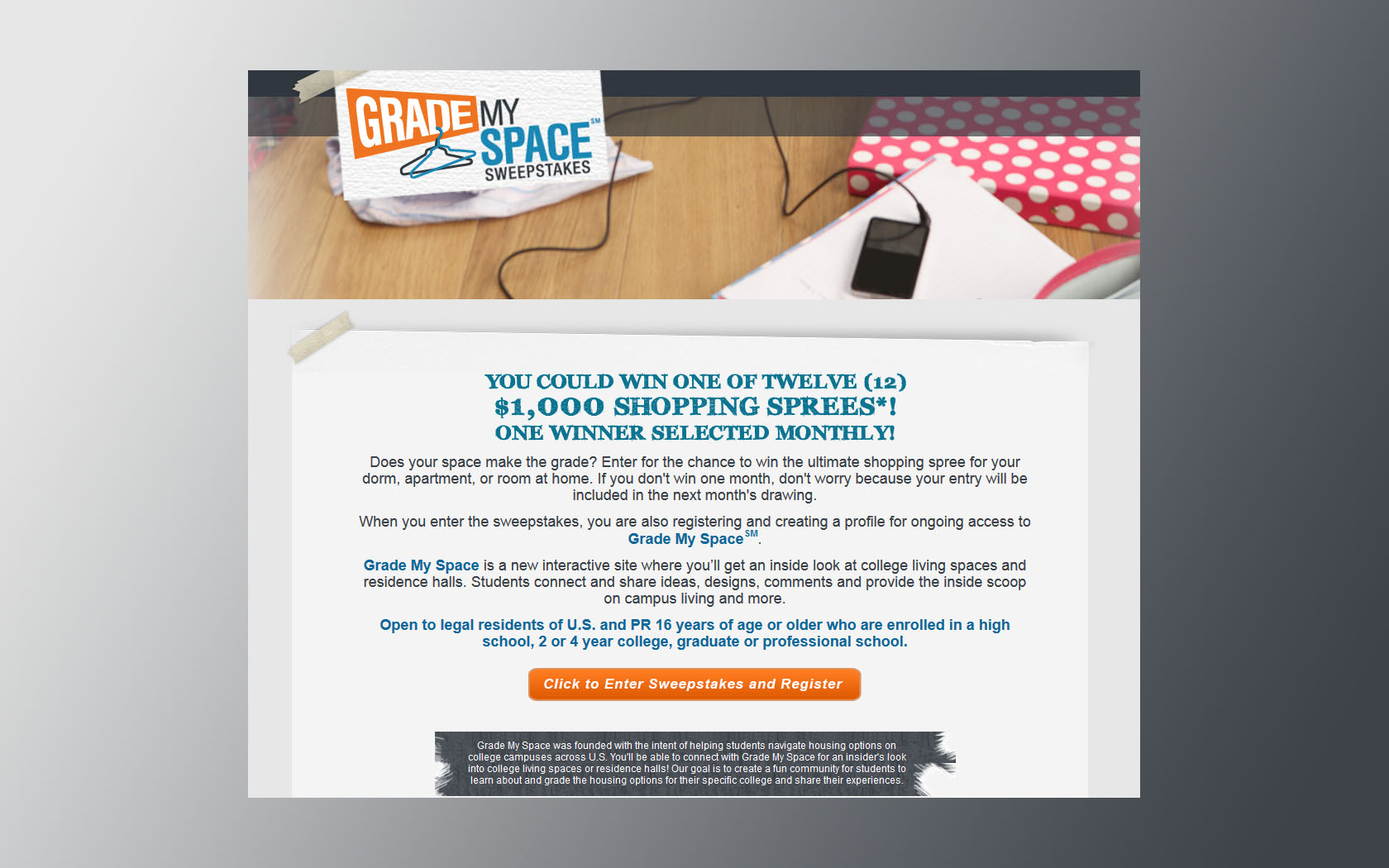 grade my space sweepstakes