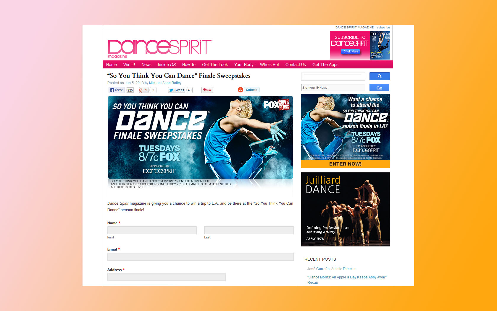 so you think you can dance sweepstakes