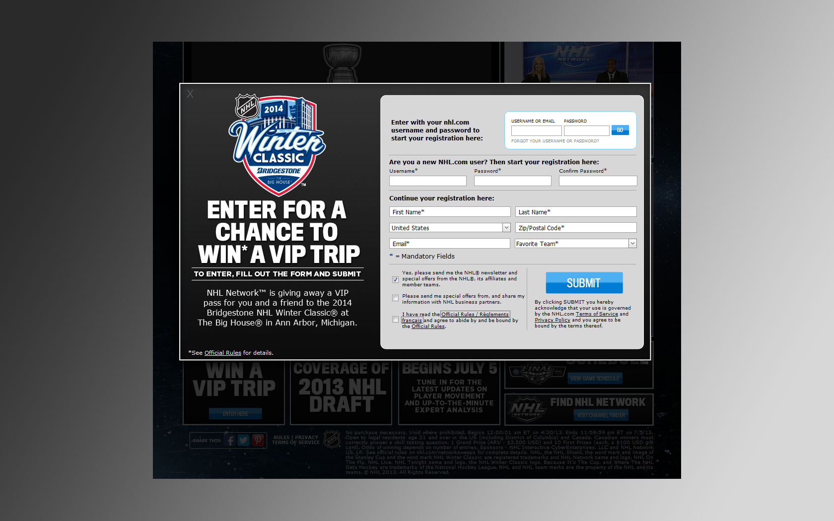 winter classic hockey game sweepstakes