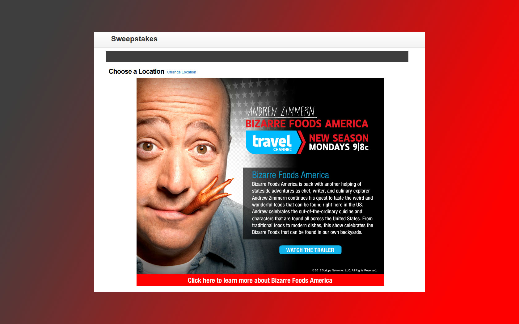 bizarre foods america sweepstakes