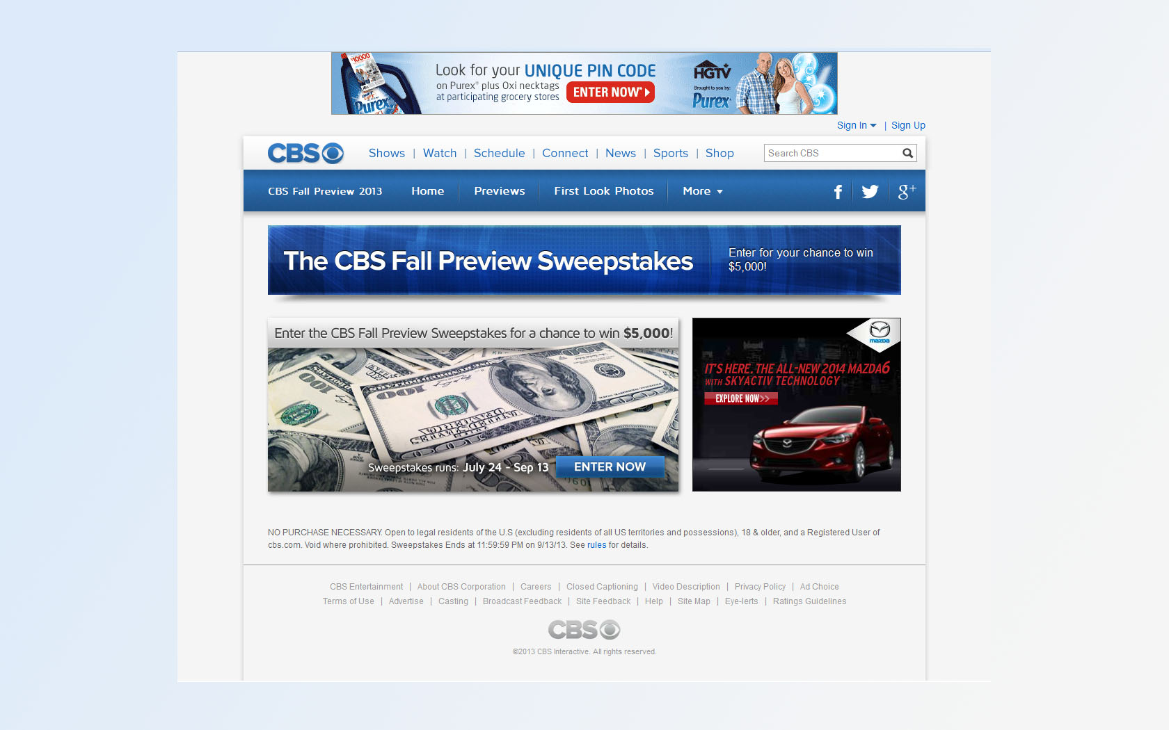 cbs fall preview sweepstakes