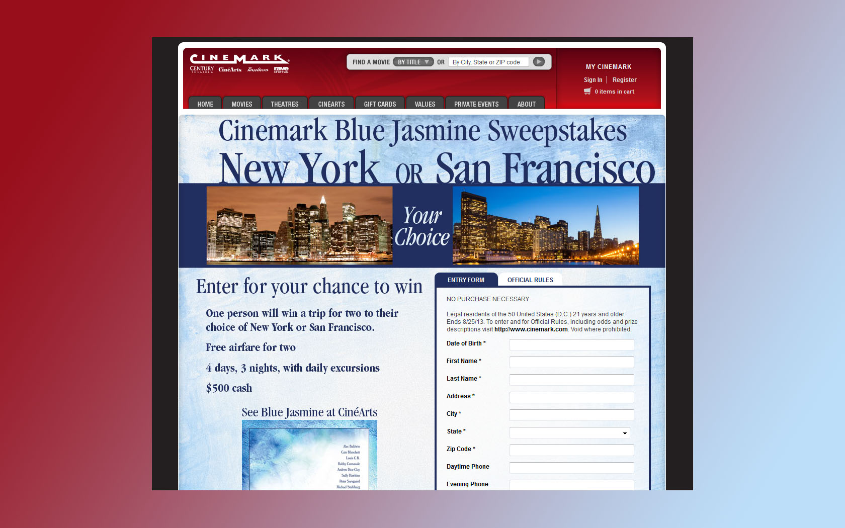 cinemark blue jasmine sweepstakes