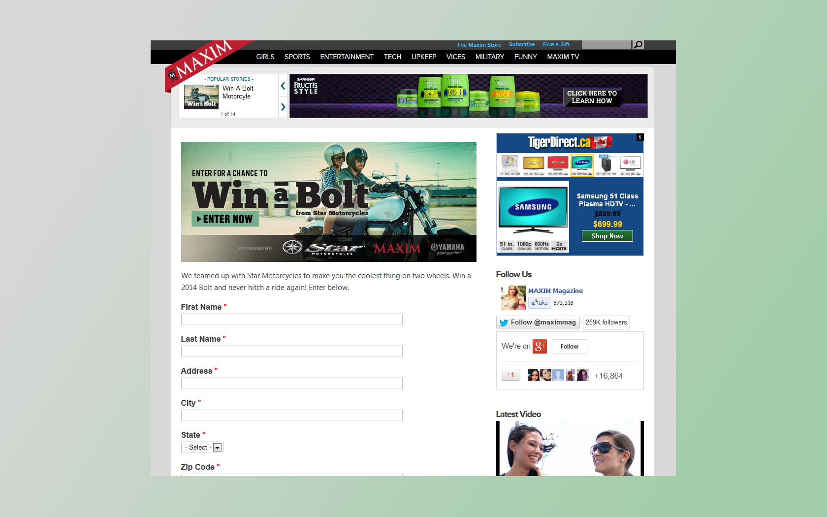maxim yamaha sweepstakes