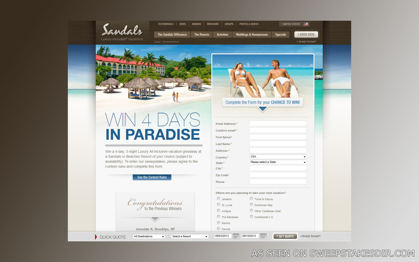 sandals sweepstakes