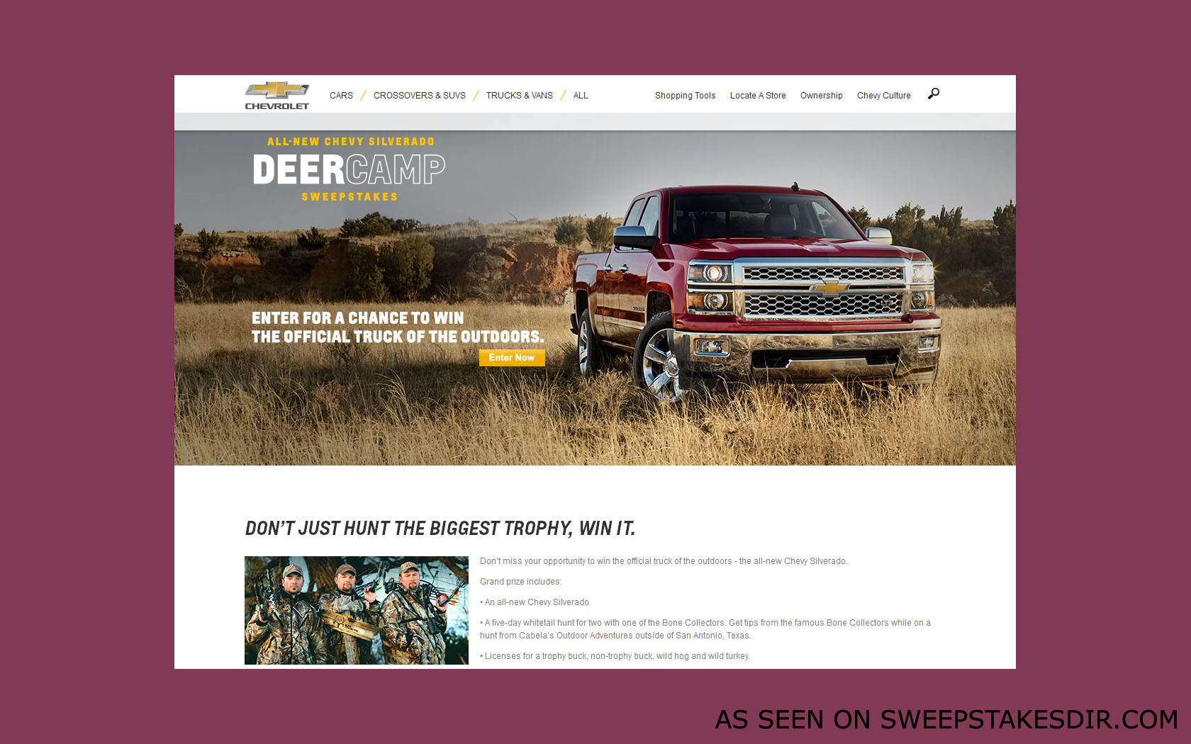 chevrolet deep camp sweepstakes