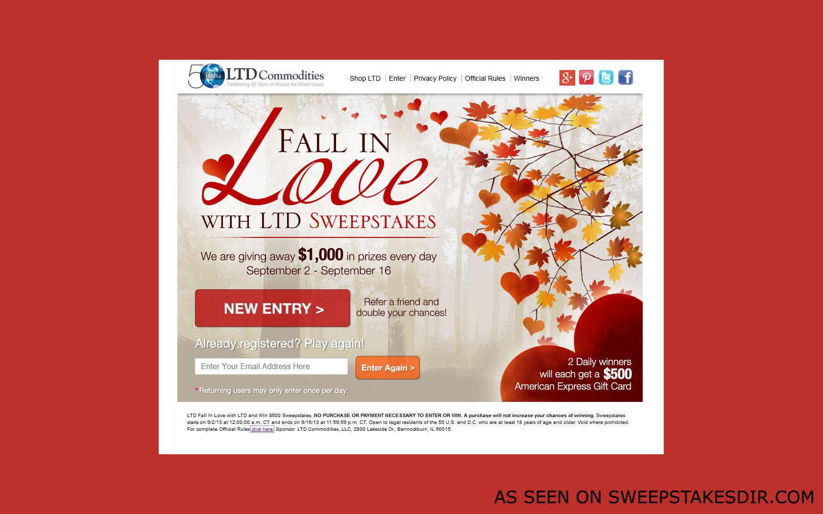 fall in love sweepstakes