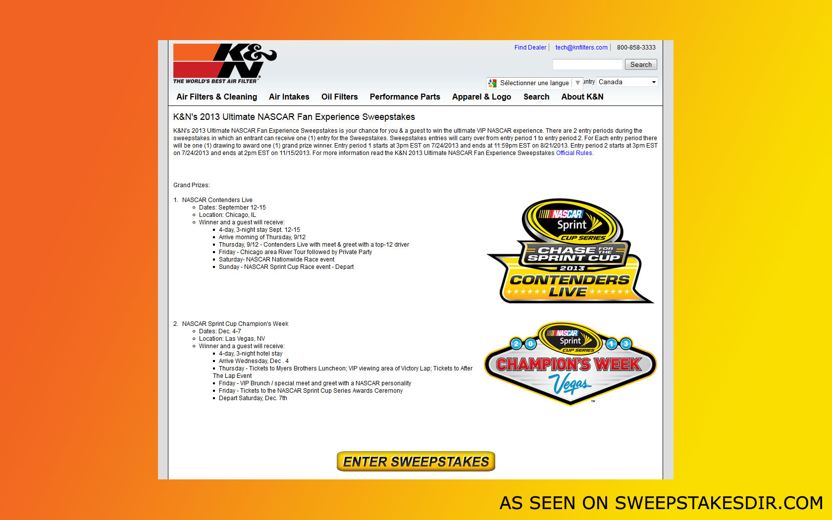 k and n nascar sweepstakes