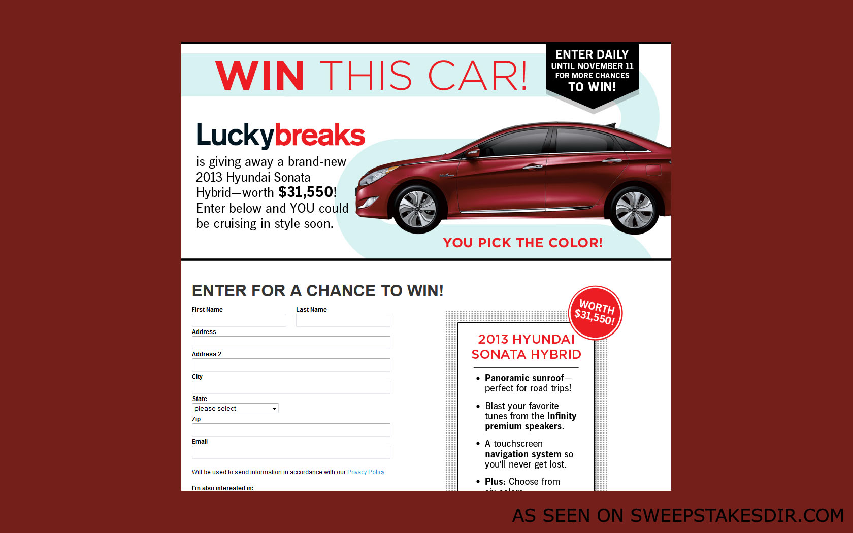 lucky breaks hyundai sweepstakes