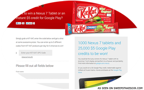 kitkat nexus google android sweepstakes