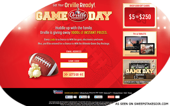 orville ready game day sweepstakes