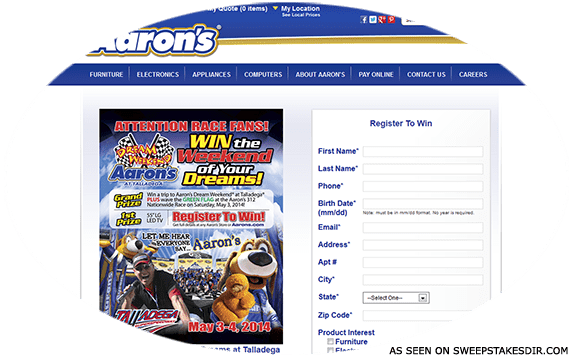 aarons nascar sweepstakes