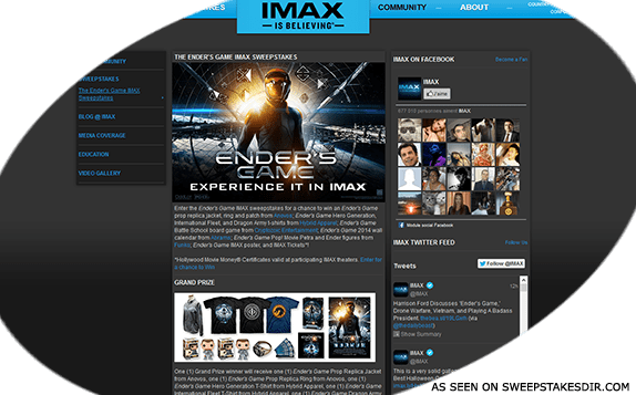 enders game imax sweepstakes