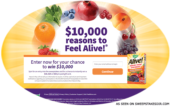 feel alive sweepstakes