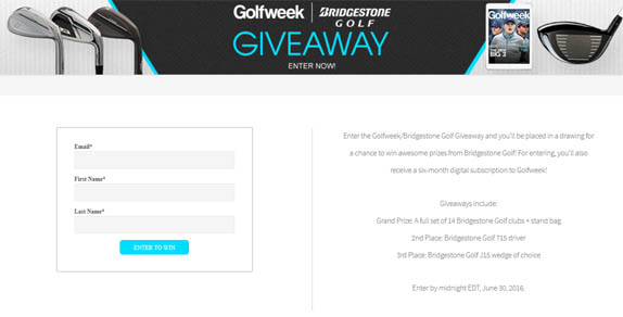 bridgestone golfweek giveaway